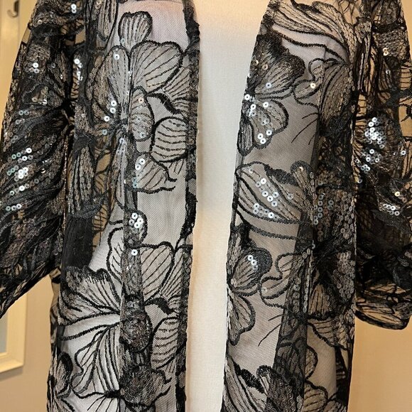 NWT Anne Klein Black Oversized Sheer Cardigan with Sequins, Size S/M - Picture 5 of 16